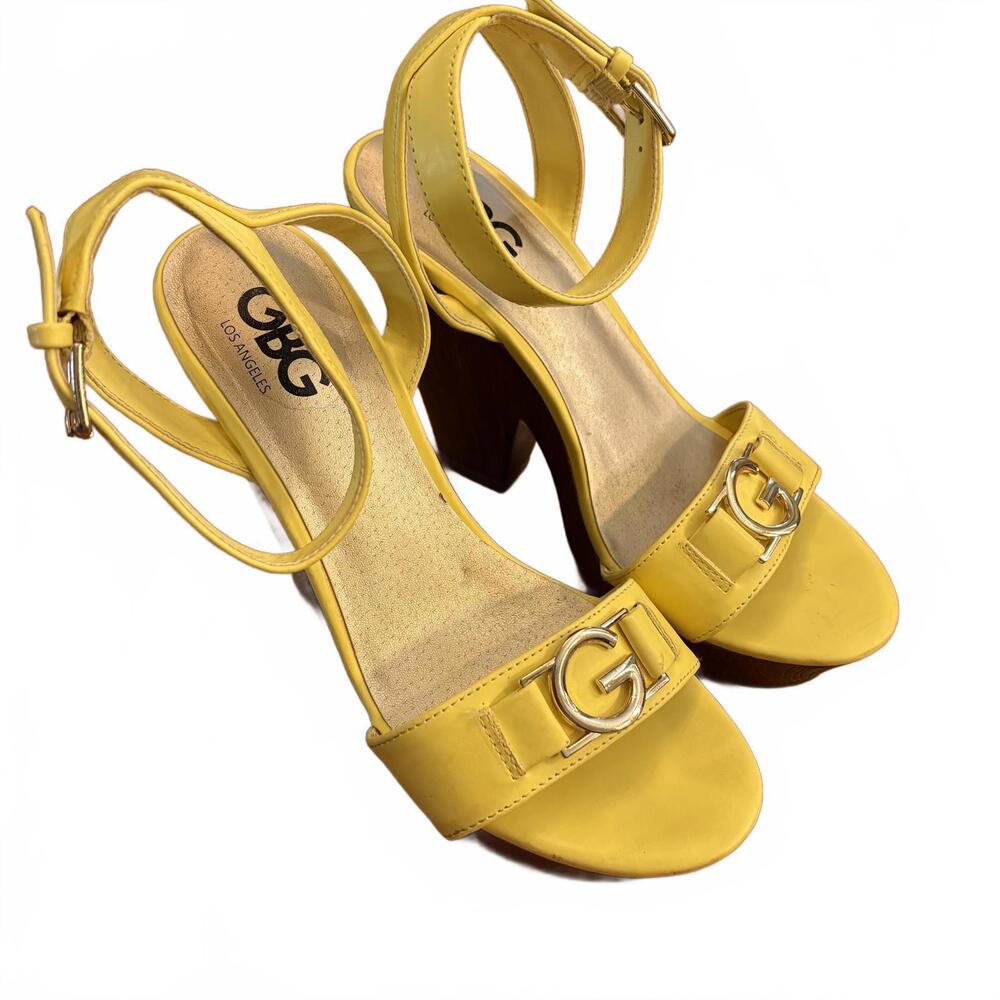 GBG Los Angeles Yellow Platform Heeled Sandals Ankle Strap Festival Summer 7.5
